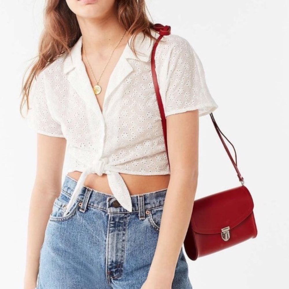 UO white lace crop top